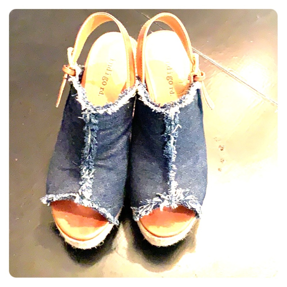 Denim sling back wedges